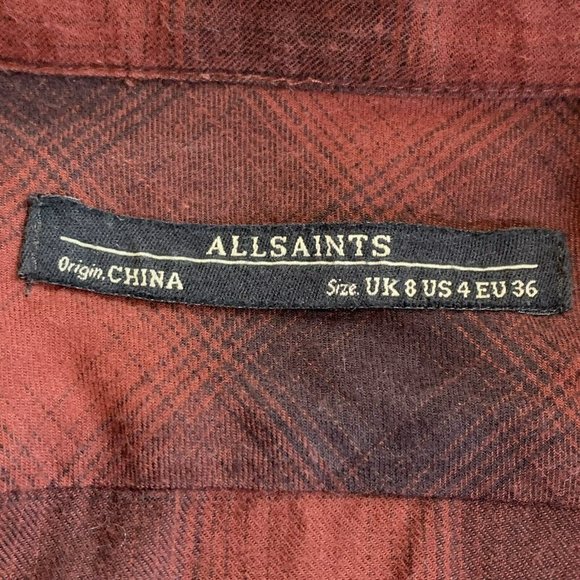 AllSaints Women's Size 4 Red Black Snap Cross Body Layer Flannel Long Sleeve Top - Picture 6 of 8